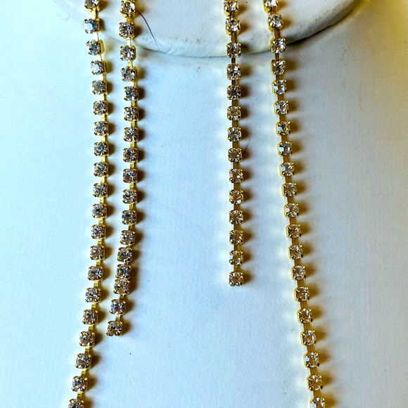 Shoulder Duster Gold Rhinestone 2 Strand Earring- Pierced/New-SALE - Picture 3 of 15